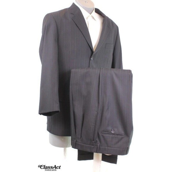 S Cohen 2 Piece Suit Mens Black Striped 3 Btn Wool Performance 43R Pleated 34 W - Picture 1 of 11